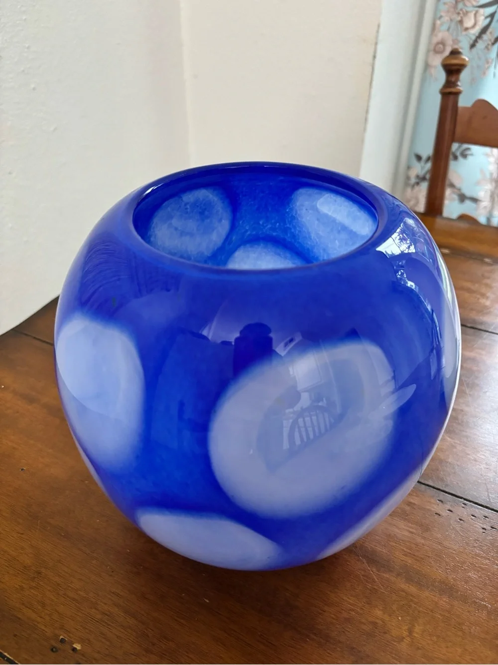 Handblown Blue White  Glass Vase